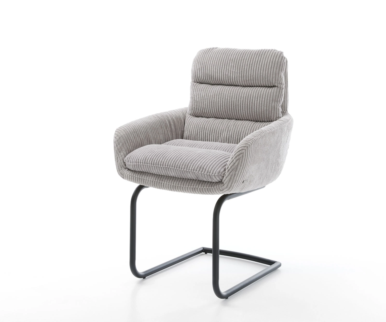 Schwingstuhl Abelia-Flex mit Armlehnen Cord Silbergrau Freischwinger rund Schwarz