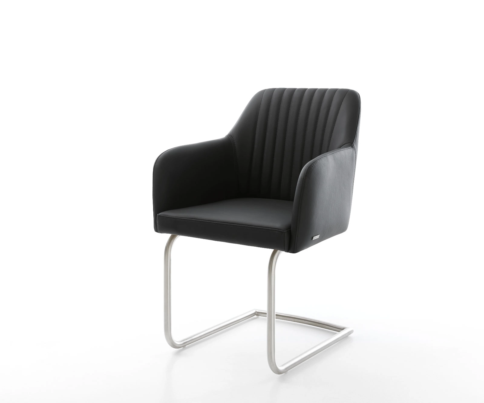Schwingstuhl Greg-Flex Echt-Leder Schwarz Freischwinger rund Edelstahl