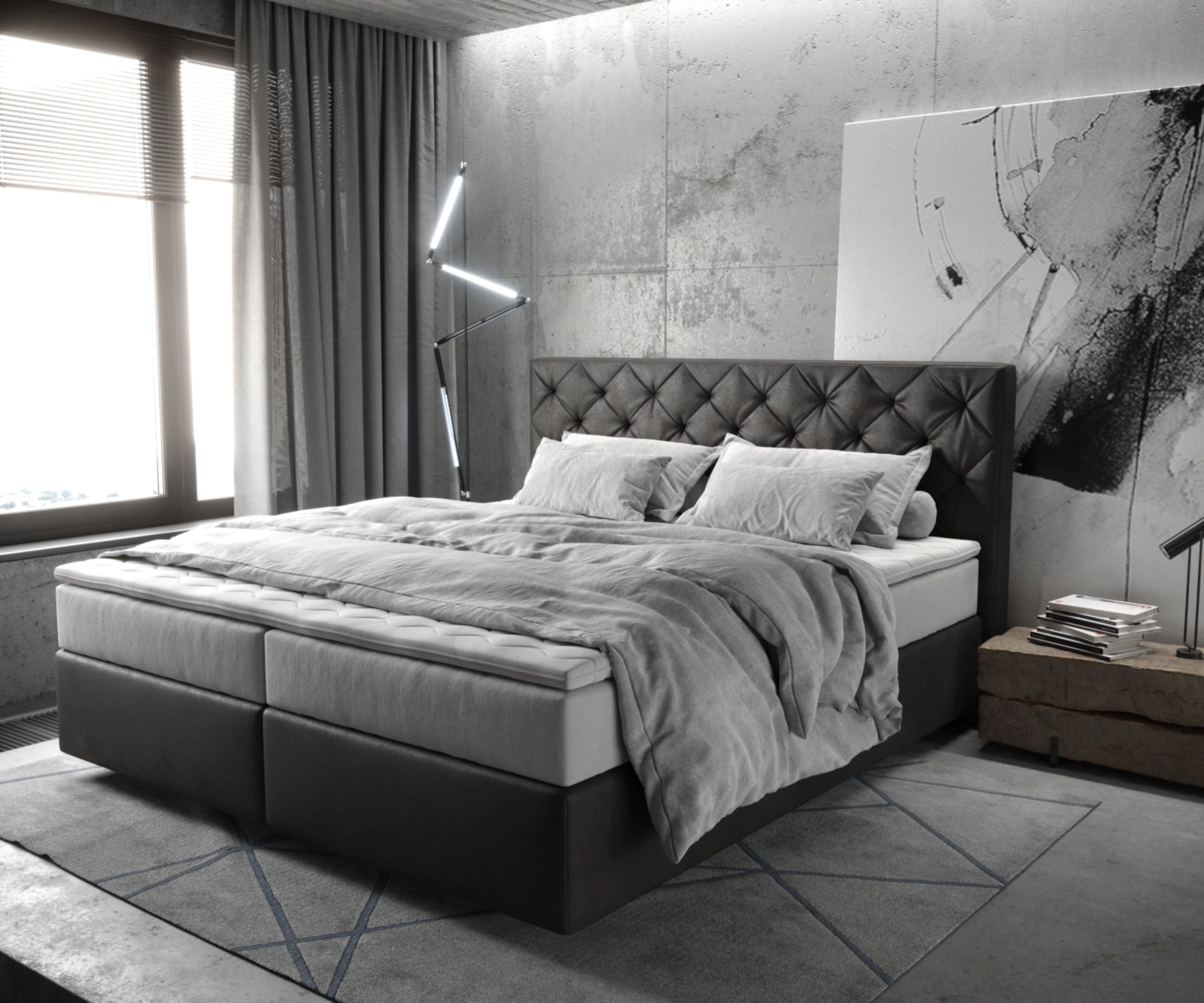 Boxspringbett Dream-Great 180x200 cm Mikrofaser Anthrazit Vintage mit TFK Matratze und Visco Topper