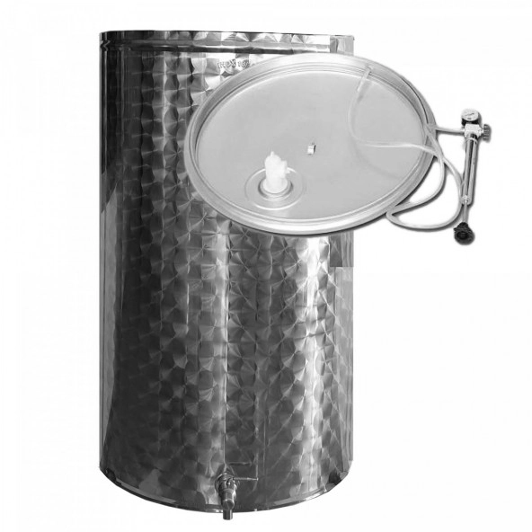 Edelstahlbehälter mit Flachboden + Schwimmdeckel + Kugelhahn 150 l