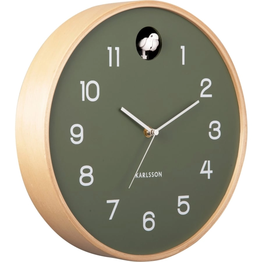 Karlsson Natural Cuckoo Wanduhr - jungle green - Ø 31,5 cm - Tiefe 6 cm