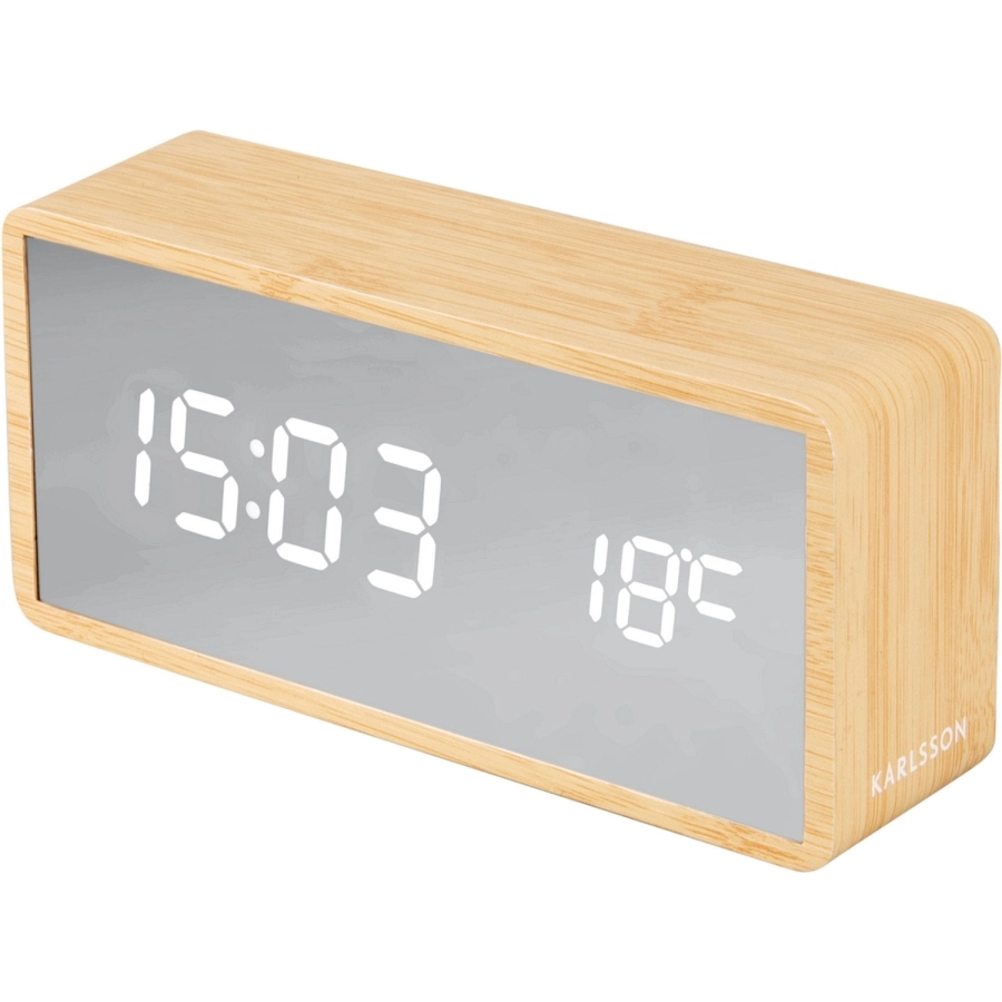 Karlsson Silver Mirror LED Tischwecker - light wood veneer - 15 x 7 x 4,5 cm
