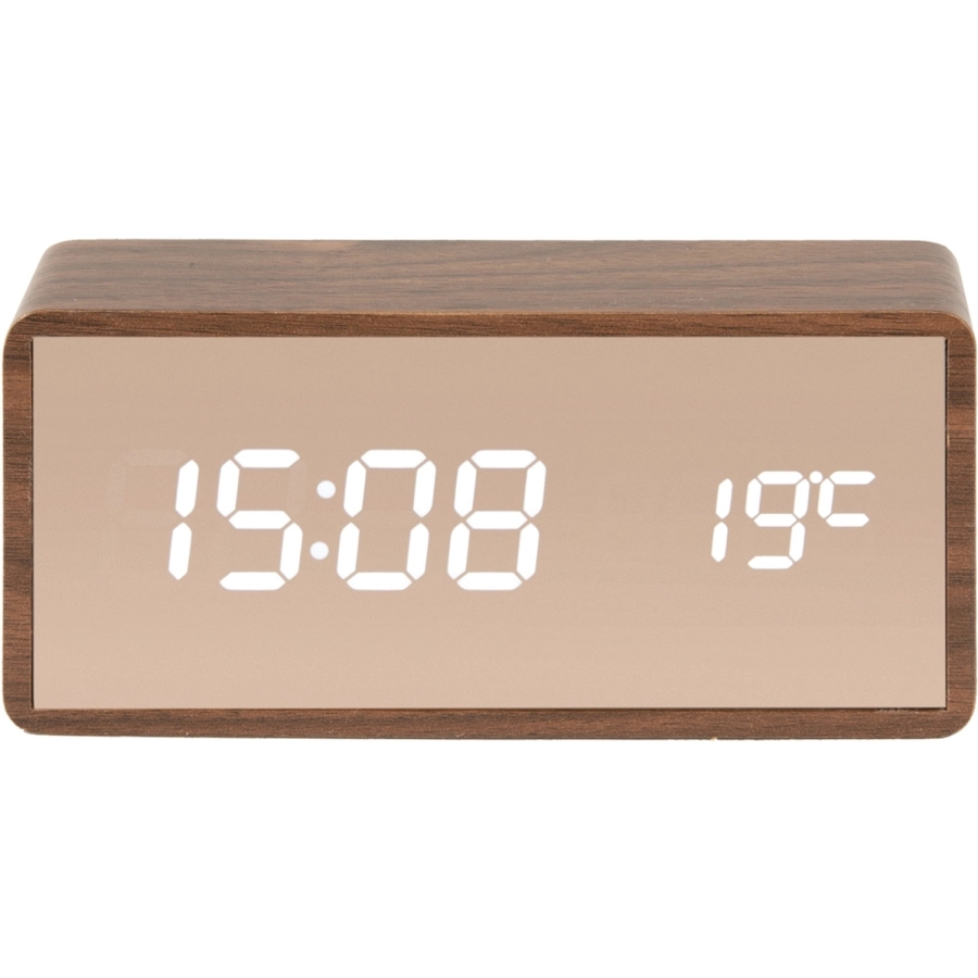 Karlsson Copper Mirror LED Tischwecker - dark wood veneer - 15 x 7 x 4,5 cm