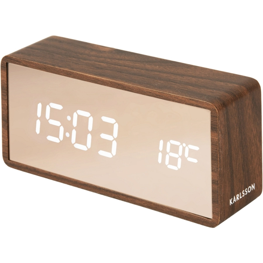 Karlsson Copper Mirror LED Tischwecker - dark wood veneer - 15 x 7 x 4,5 cm