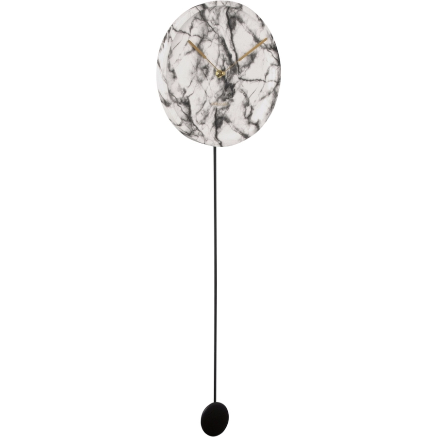 Karlsson Pendule Longue Pendel-Wanduhr - marble print white - Ø 25 cm - Tiefe: 6 cm, Höhe mit Pendel: 75 cm