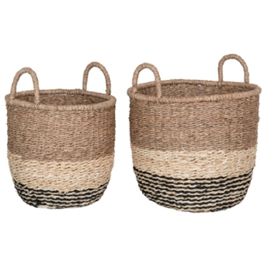 House Nordic Lima Aufbewahrungskorb - 2er-Set - nature/brown/black - 2er-Set: Korb 1: Ø 28 cm - 33x28 cm, Korb 2: Ø 31 cm - 33x28 cm