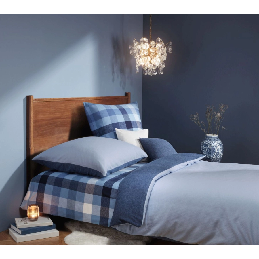 fleuresse Lech W Wendebettwäsche-Set aus Flanell - hellblau-marine - 135x200 / 80x80 cm