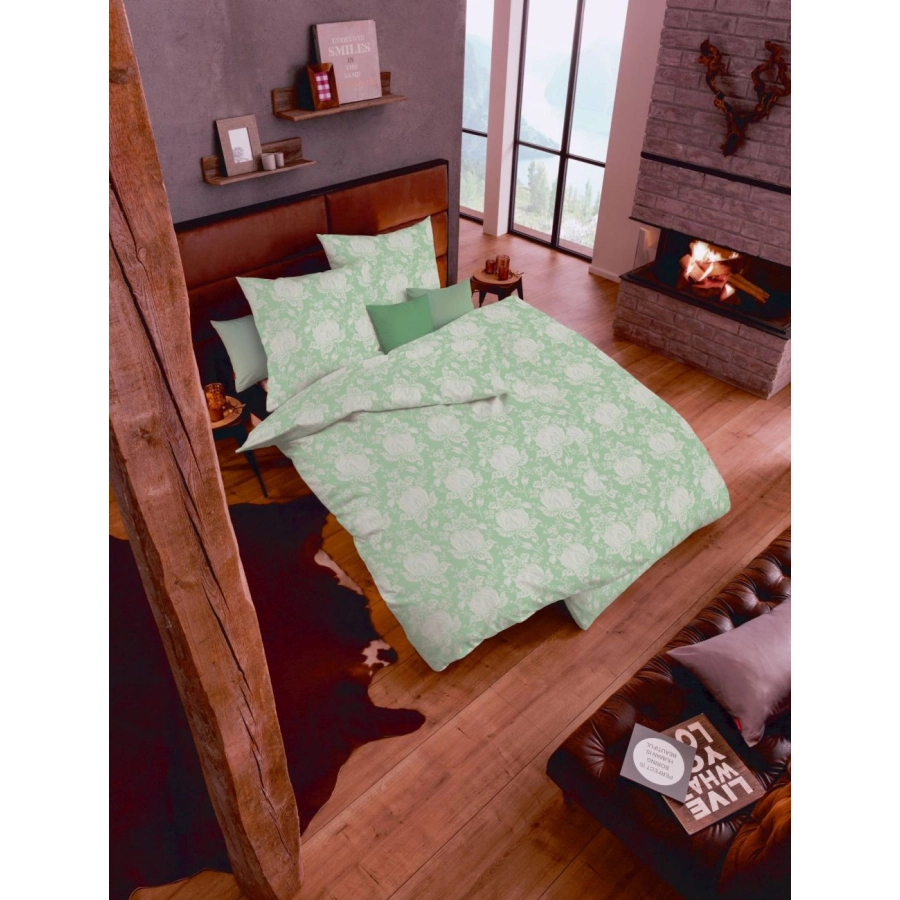 fleuresse Lech Bettwäsche-Set aus Flanell - grün - 200x200 / 2x80x80 cm