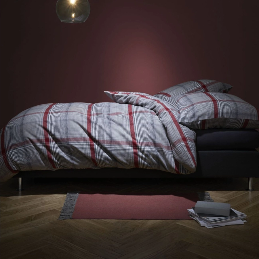 fleuresse Lech Bettwäsche-Set aus Flanell - rot-beige - 155x200 / 80x80 cm