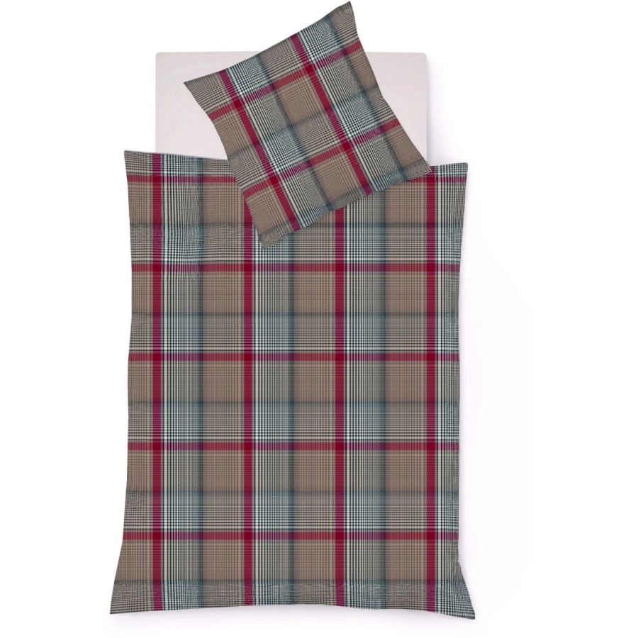 fleuresse Lech Bettwäsche-Set aus Flanell - rot-beige - 135x200 / 80x80 cm