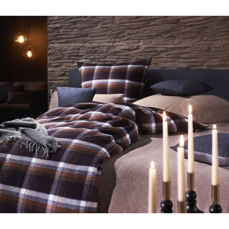 fleuresse Lech Bettwäsche-Set aus Flanell - rostbraun - 155x220 / 80x80 cm