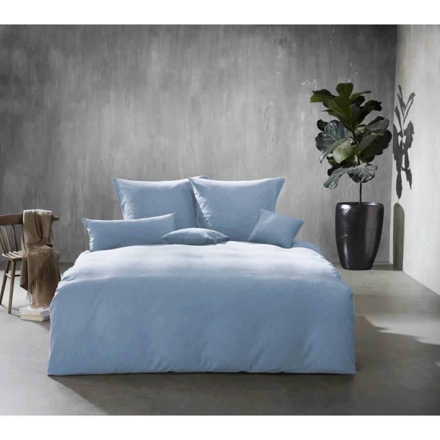 fleuresse Lech Bettwäsche-Set aus Flanell - hellblau - 135x200 / 80x80 cm