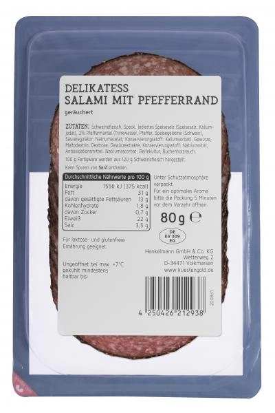 Küstengold Delikatess Salami mit Pefferrand