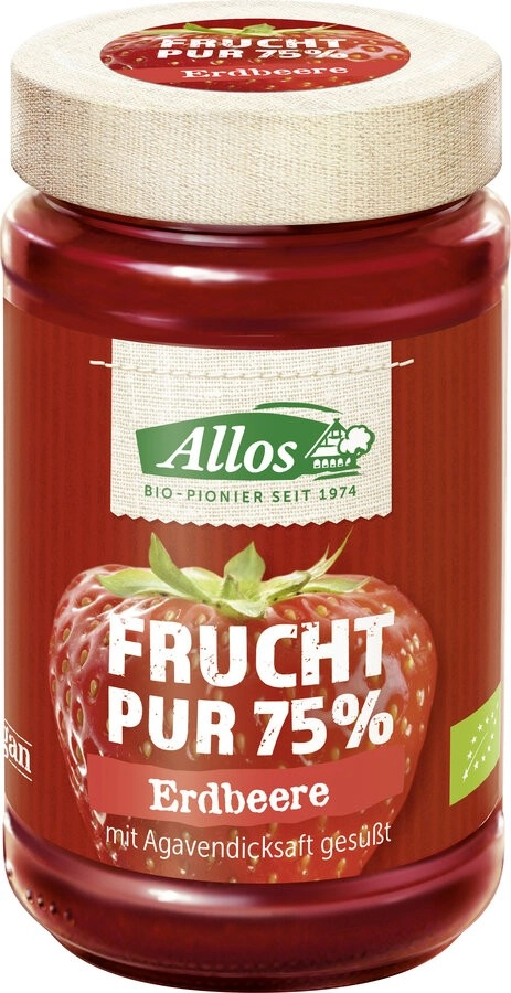 Allos Frucht Pur Erdbeere, 250 gr Glas -75% Frucht