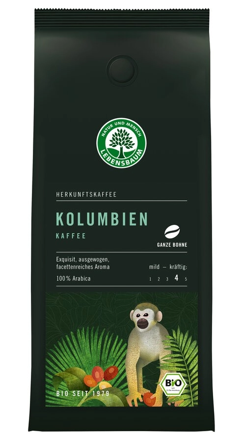 Lebensb Kolumbien Kaffee, ganze Bohne, 250 gr Pack