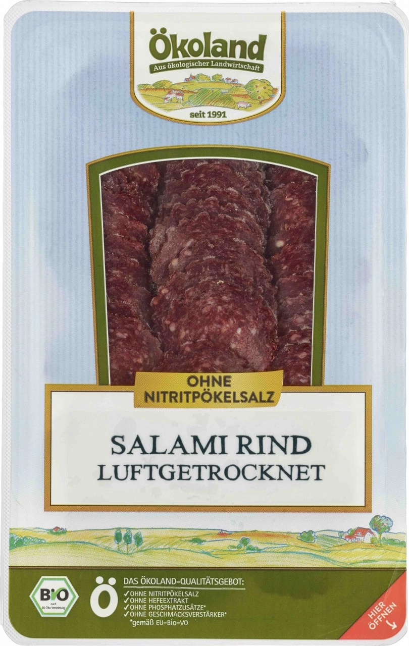 Ökoland Salami Rind luftgetrocknet, 80 gr Packung