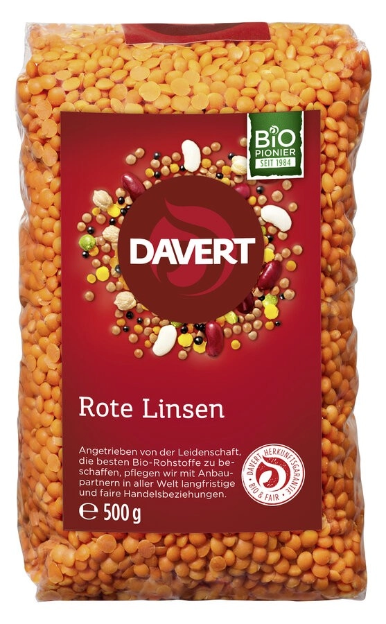 Davert Rote Ganze Linsen,500 gr Packung
