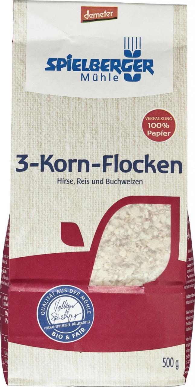Spielberger 3-Kornflocken, demeter 500 gr Packung
