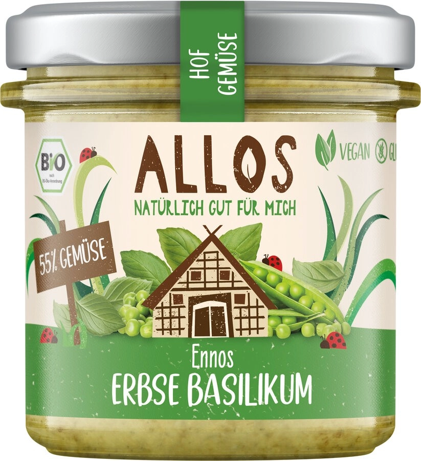 Allos Hof-Gemüse Ennos Erbse Basilikum, 135 gr Gla