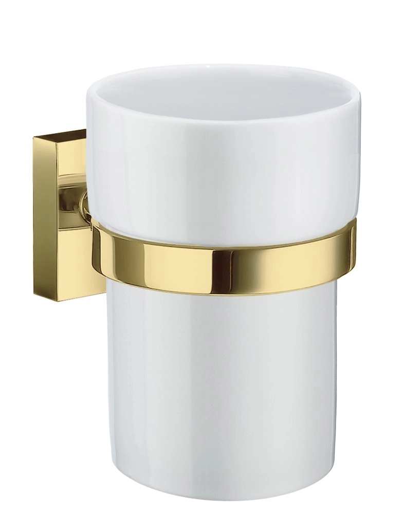 Smedbo House Zahnputzbecher messing poliert mit weissen Porzellan Glas RV343P