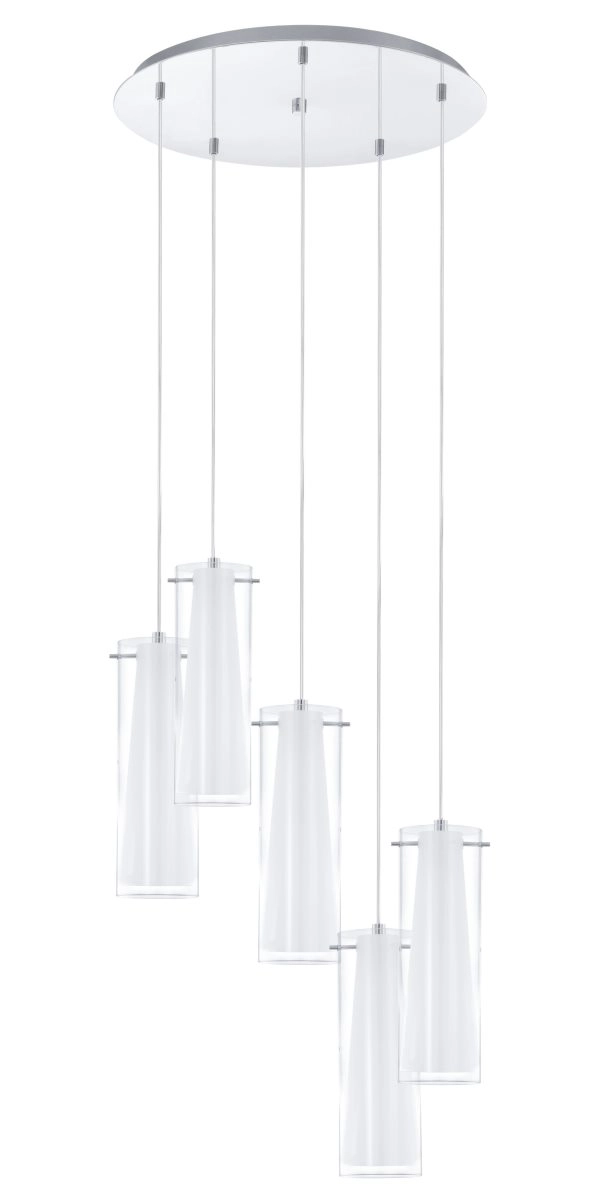 EGLO PINTO Hängeleuchte, 5-flg. E27 chrom, klar, weiss