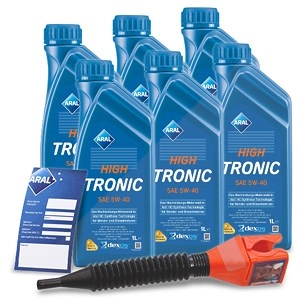 Aral 6x 1 L HighTronic 5W-40 + Ölw.-Anhänger + Trichter  1505B4 : 3050 : Aral-Anhänger