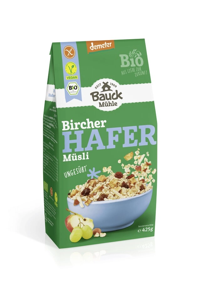 Bauckhof Hafer Müsli Bircher ungesüßt glutenfrei,