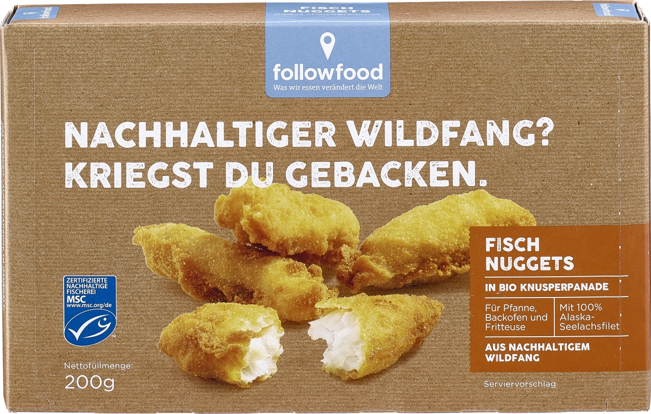 Wildfang Fisch Nuggets in Bio Knusperpanade, 200 g Schachtel in Bio Knusperpa...
