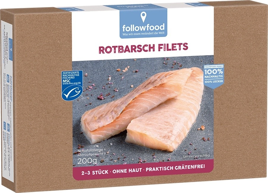 Wildfang Rotbarsch Rückenfilets, 200 g Schachtel, gefroren