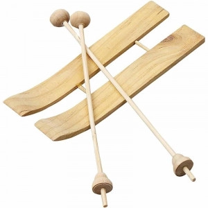 Elf Ski mit Stöcken Holz 4x11cm - 3 Stk