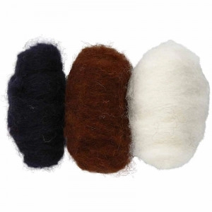 Wolle zum Nadelfilzen Schwarz/Braun/Weiß 3x10g