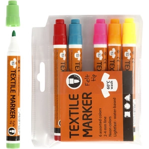 Stoffmalstifte, Strichstärke 2-4 mm, Neonfarben, 6Stk/ 1 Pck