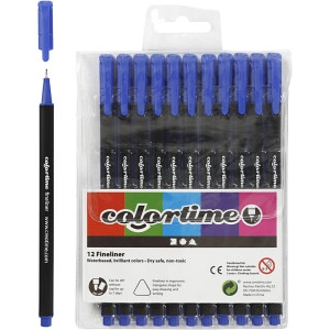 Colortime Fineliner Marker, Strichstärke 0,6-0,7 mm, Dunkelblau, 12Stk