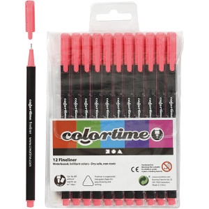 Colortime Fineliner Marker, Strichstärke 0,6-0,7 mm, Pink, 12Stk/ 1 Pc