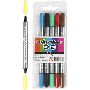Colortime Dual-Filzstifte, Strichstärke 2,3+3,6 mm, Standard-Farben, 6