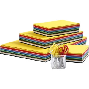 Farbiger Bastelkarton und Kinderscheren, A3,A4,A5,A6, 180 g, Sortierte