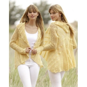 Oasis by DROPS Design - Häkelvorlage mit Kit Rundstrickjacke mit Spitz - Small/Medium
