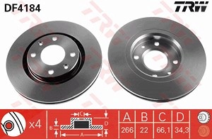 TRW Bremsscheibe DF4184 Bremsscheiben,Scheibenbremsen OPEL,PEUGEOT,CITROËN,Crossland X (P17),Corsa F,CORSA F Kasten/Schrägheck,206 Schrägheck (2A/C)