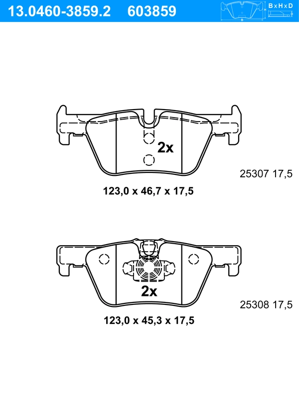 ATE Bremsbelagsatz 13.0460-3859.2 Bremsbeläge,Bremsklötze BMW,1 Schrägheck (F20),3 Touring (F31),3 Limousine (F30, F80),3 GT (F34),4 Gran Coupe (F36)