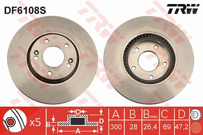 TRW Bremsscheibe DF6108S Bremsscheiben,Scheibenbremsen HYUNDAI,KIA,ix35 (LM, EL, ELH),i40 CW (VF),TUCSON (JM),SONATA V (NF),i40 (VF),SONATA VI (YF)