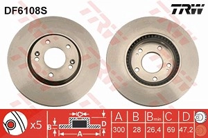 TRW Bremsscheibe DF6108S Bremsscheiben,Scheibenbremsen HYUNDAI,KIA,ix35 (LM, EL, ELH),i40 CW (VF),TUCSON (JM),SONATA V (NF),i40 (VF),SONATA VI (YF)