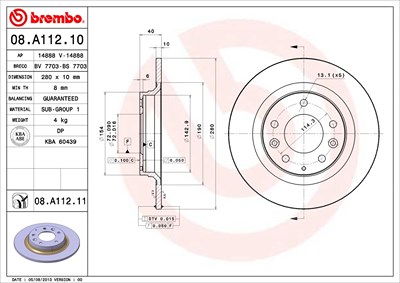 BREMBO Bremsscheibe 08.A112.11 Bremsscheiben,Scheibenbremsen MAZDA,BESTURN (FAW),6 Station Wagon (GY),6 Kombi (GH),6 (GG),6 Hatchback (GG)