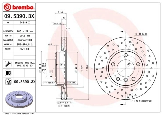 BREMBO Bremsscheibe 09.5390.3X Bremsscheiben,Scheibenbremsen BMW,3 Limousine (E46),3 Touring (E46),3 Coupe (E46),3 Limousine (E36),3 Cabrio (E46)