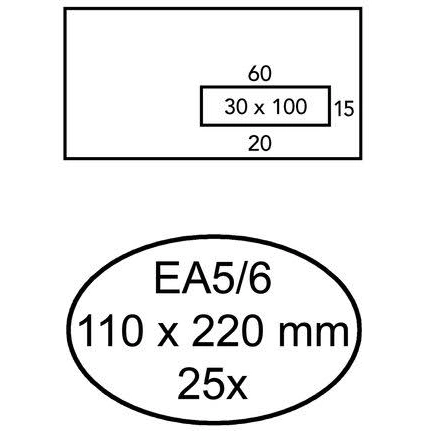 25 Selbstklebende Umschläge mit Fenster rechts EA5/6 110 x 220 mm