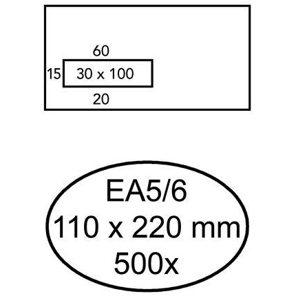 500 Selbstklebende Umschläge mit Fenster links EA5/6 110 x 220 mm