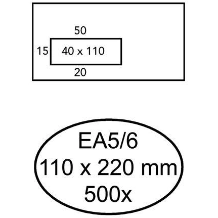 500 Selbstklebende Umschläge mit Fenster links EA5/6 110 x 220 mm