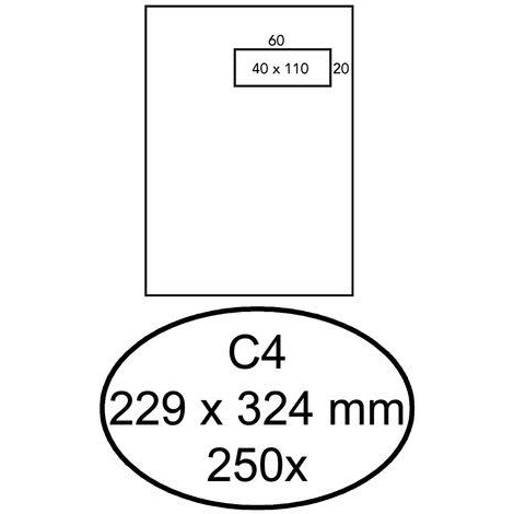 250 Selbstklebende Umschläge 120gr mit Fenster rechts C4 229 x 324 mm