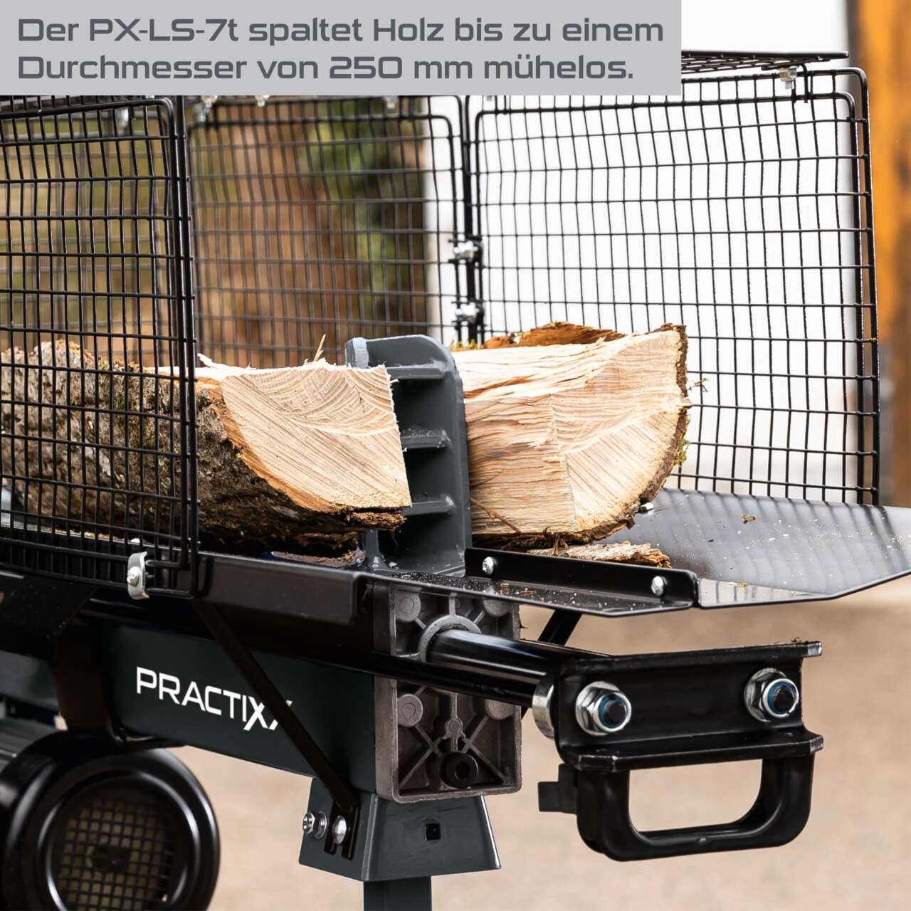 Holzspalter liegend PX-LS-7t Practixx - 230V | 7t Spaltkraft | 52cm Spaltlänge | inkl. Untergestell