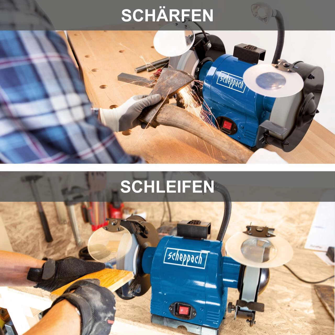 Doppelschleifer BG150 Scheppach - 370W | Ø150mm Schleifstein | inkl. Lampe & Schleifscheibenabzieher