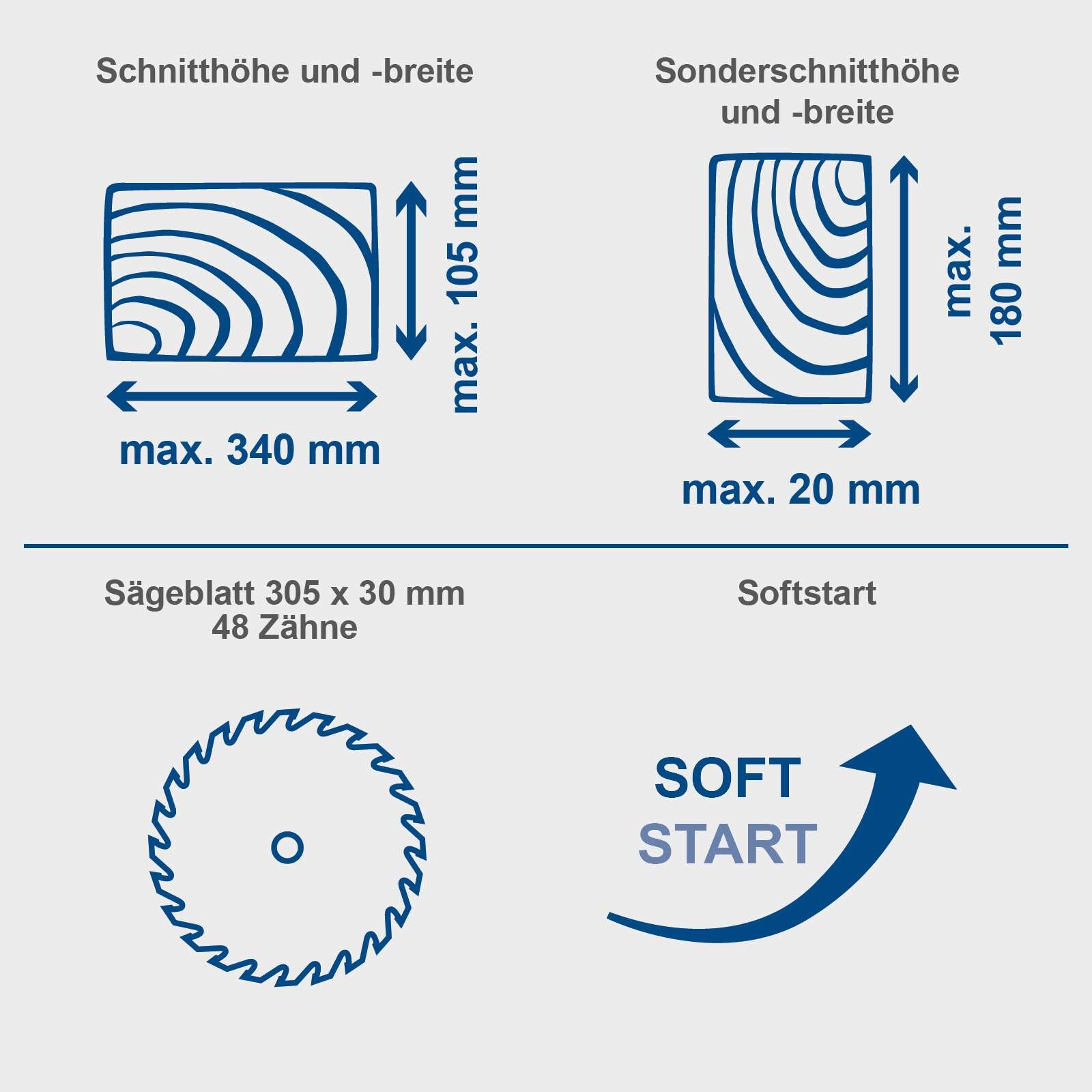 Kapp-Zugsäge HM305SL Scheppach- Schnitthöhe 180 x 340mm | Laser | Softstart | Posaunenauszug